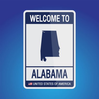 Amerika Birleşik Devletleri İşareti Mavi Arkaplan vektör resim resimlerinde mesaj, Alabama ve haritayla.