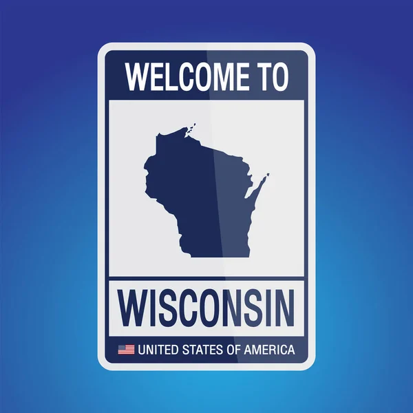 Signe États Unis Amérique Avec Message Wisconsin Carte Sur Fond — Image vectorielle