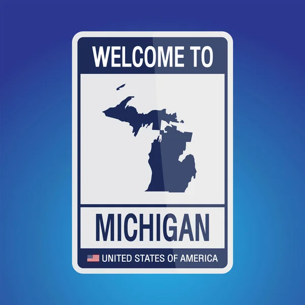 Sign Spojené Státy Americké Zprávou Michigan Mapou Obrázku Vektoru Modrého — Stockový vektor