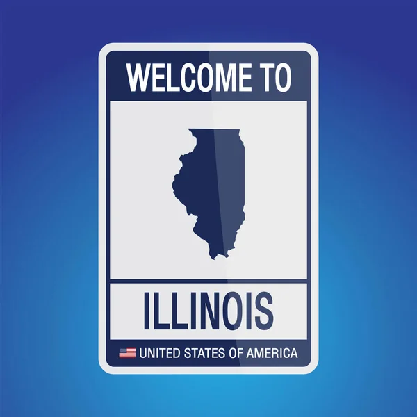 Segno Stati Uniti America Con Messaggio Illinois Mappa Sfondo Blu — Vettoriale Stock