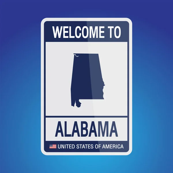 Sign Spojené Státy Americké Zprávou Alabama Mapou Obrázku Vektoru Modrého — Stockový vektor