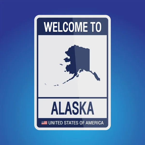 Sign Spojené Státy Americké Zprávou Aljaška Mapou Obrázku Vektoru Modrého — Stockový vektor