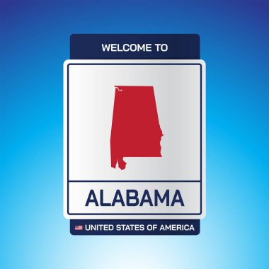 Amerika Birleşik Devletleri İşareti Mavi Arkaplan vektör resim resimlerinde mesaj, Alabama ve haritayla.