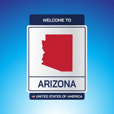 Amerika Birleşik Devletleri İşareti, mesaj, Arizona ve Mavi Arkaplan vektör resim çizimi haritası ile.