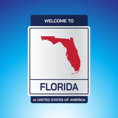 Amerika Birleşik Devletleri İşareti, mesaj, Florida ve Mavi Arkaplan vektör resim resimleme haritası ile.
