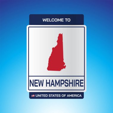Amerika Birleşik Devletleri İşareti, mesaj, New Hampshire ve Mavi Arkaplan vektör resim illüstrasyonunda harita.