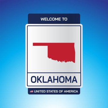 Amerika Birleşik Devletleri İşareti, mesaj, Oklahoma ve Mavi Arkaplan vektör resim illüstrasyonunda harita.