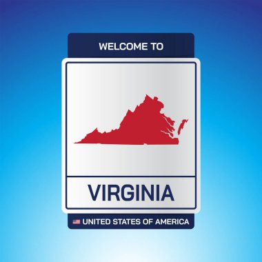 Amerika Birleşik Devletleri İşareti, mesaj, Virginia ve Mavi Arkaplan vektör resim çizimi haritası ile.