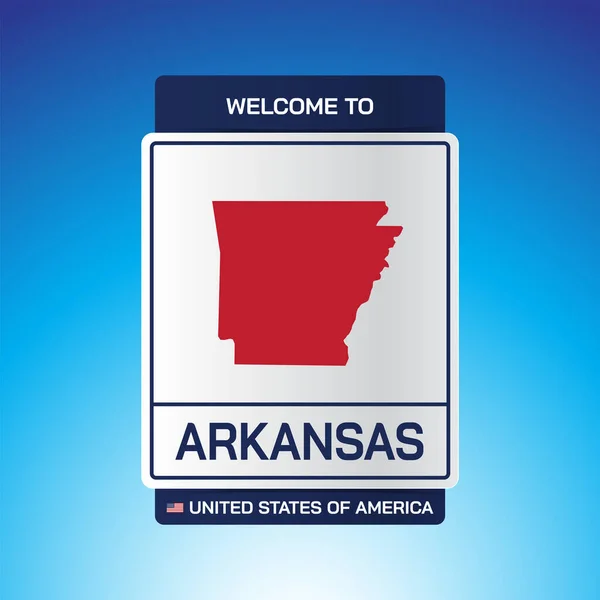 Sign Estados Unidos América Com Mensagem Arkansas Mapa Blue Background — Vetor de Stock