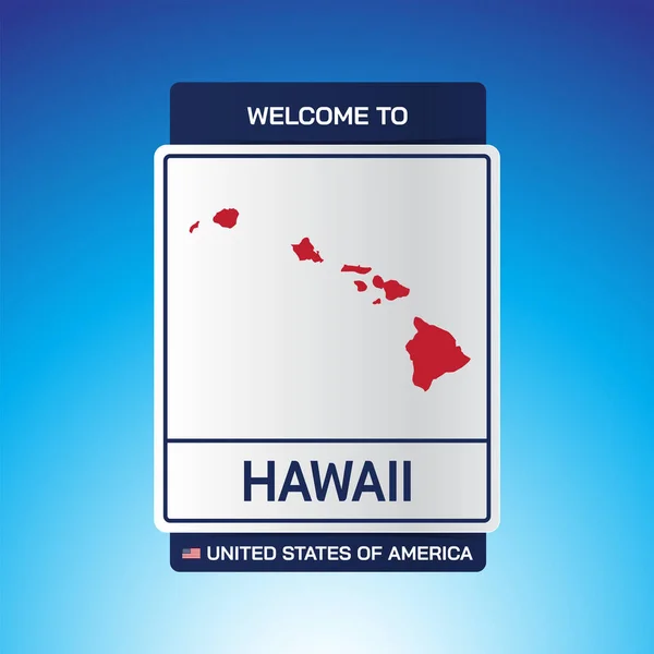 Signo Estados Unidos América Con Mensaje Hawai Mapa Fondo Azul — Vector de stock