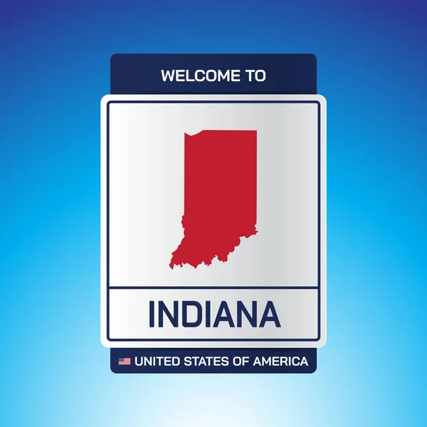 Segno Stati Uniti America Con Messaggio Indiana Mappa Sfondo Blu — Vettoriale Stock