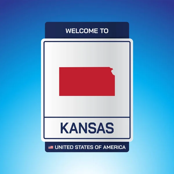 Signe États Unis Amérique Avec Message Kansas Carte Sur Fond — Image vectorielle
