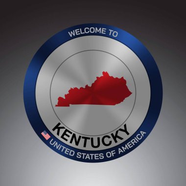 İşaret Kalkanı stili Amerika Birleşik Devletleri. Mesaj, Kentucky ve Kırmızı Harita ile Gri Arkaplan vektör Sanat Resim Çizimi.