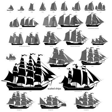 Vector ships set with separate editable elements. clipart