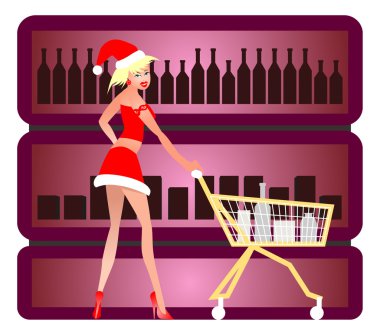 Alışveriş sepeti ile sevimli Noel kız.