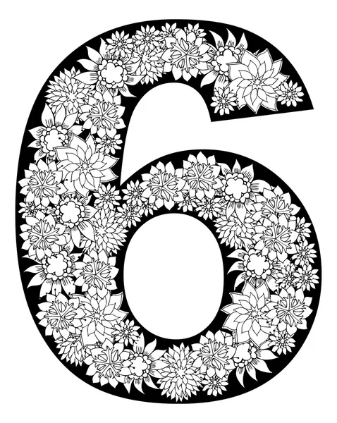 Blommig nummer 6 teckensnitt — Stock vektor