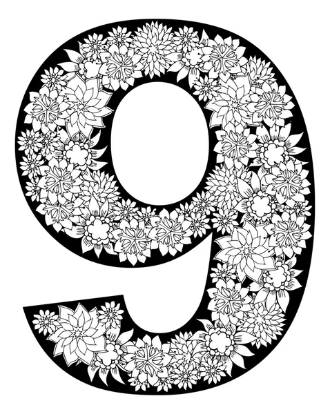 Floral number 9 font — Stock Vector