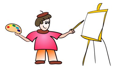 Çizilmiş sanatçı iş başında.