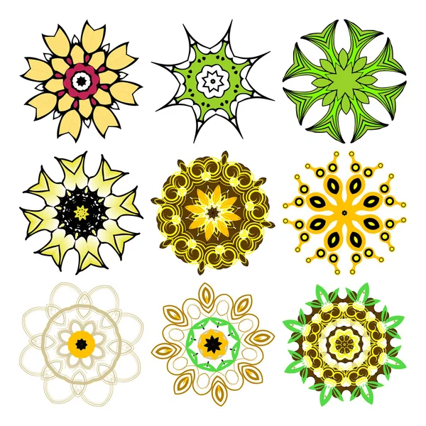 Rozetten en mandala set. — Stockvector