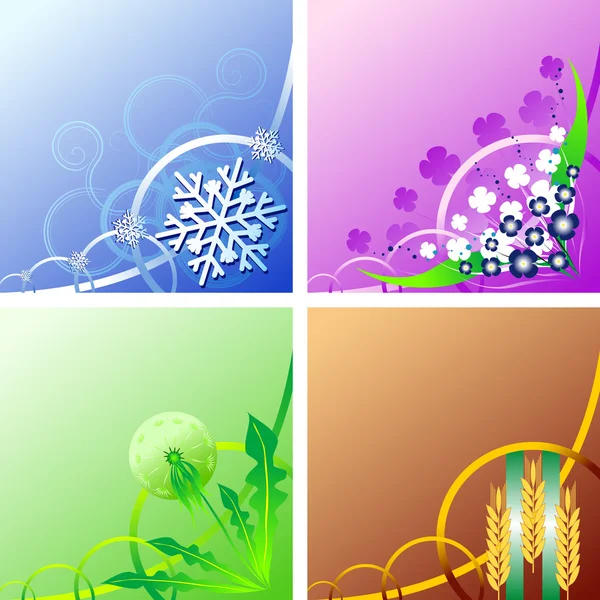 Four seasons. Set of backgrounds — Stock Vector