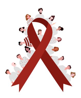 Kırmızı kurdele çevresindeki insanlar dayanışmadan haberdar. HIV 'den kurtulanlar günü düz bir şekilde atlatıyor.