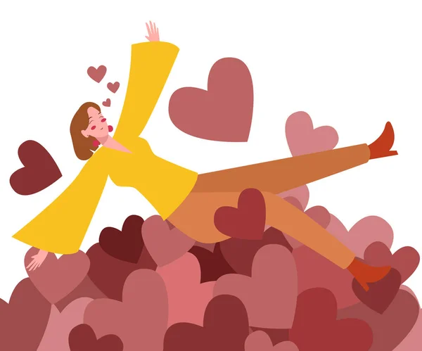 Nők boldog feküdt le a szív szerelem szimbólum lapos stílus — Stock Vector