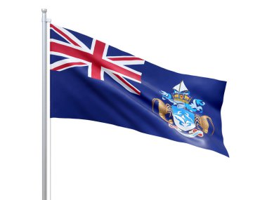 Tristan da Cunha (İngiliz denizaşırı toprakları) beyaz arka planda dalgalanan bayrak, yakın, izole. 3 Boyutlu Hazırlama