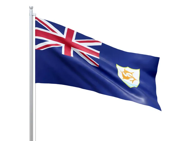 Anguilla (İngiliz deniz aşırı toprakları) beyaz arka planda dalgalanan bayrak, yakın, izole. 3 Boyutlu Hazırlama