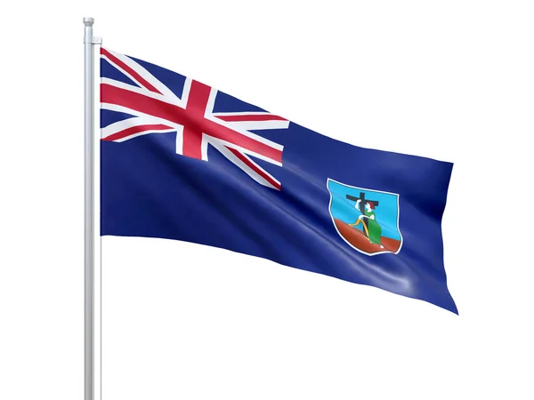 Montserrat Territorio Britannico Oltremare Bandiera Sventola Sfondo Bianco Vicino Isolato — Foto Stock
