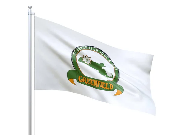 Bandera Greenfield Ciudad Estado Massachusetts Ondeando Sobre Fondo Blanco Cerca — Foto de Stock