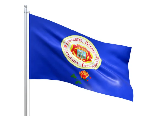 Lancaster City Pennsylvania State Flag Waving White Background Close Isolated — Stock Photo, Image