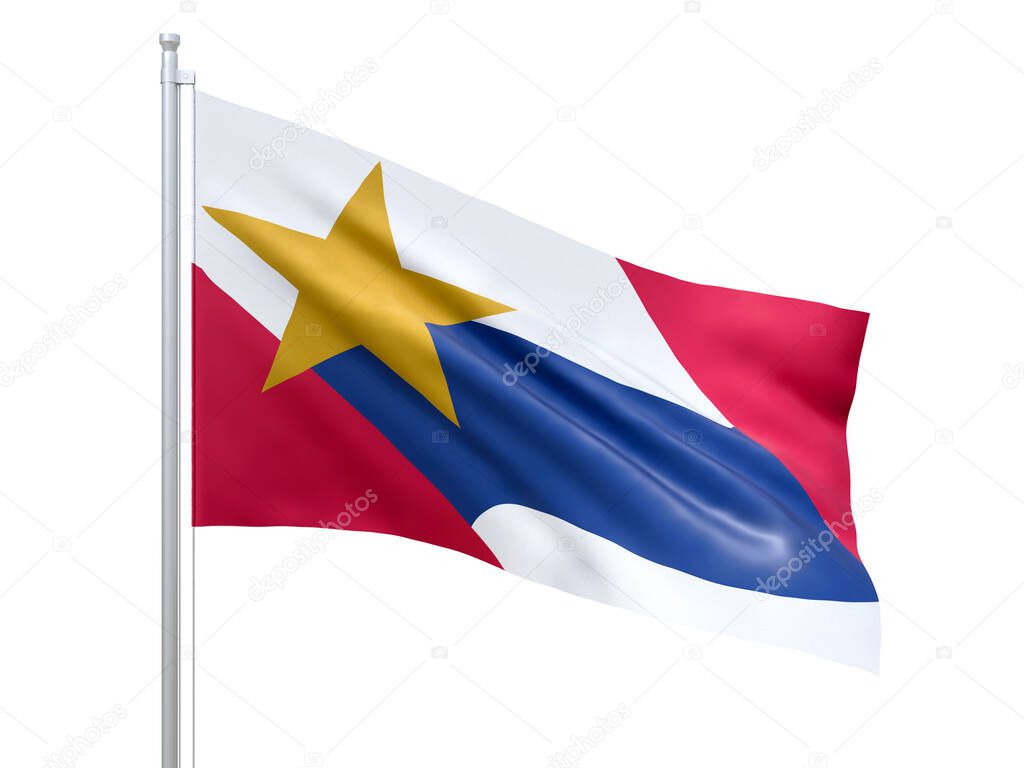 Lafayette (city in Indiana state) flag waving on white background, close up, isolated. 3D render