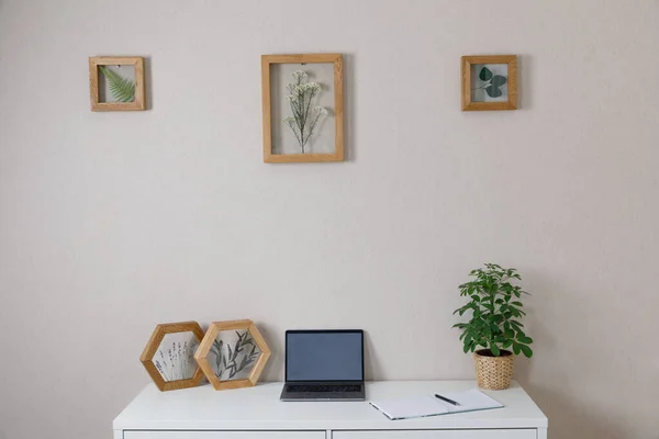 workplace in the home office. blank notebook, laptop