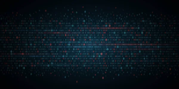 Soyut Programlama Arkaplanı. Mavi ve kırmızı parlayan ikili yazılım kodu. Program kodlarının rastgele ikili numaraları. Dijital veri teknolojisi kavramı. Vektör İllüstrasyonu. EPS 10