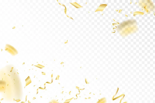 Gouden Feestelijke Confetti Valt Een Witte Geïsoleerde Achtergrond Een Valserpentijn — Stockvector