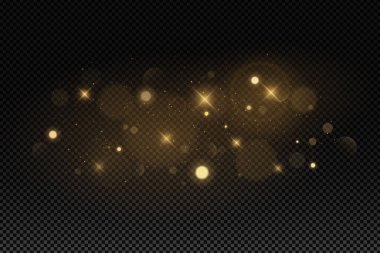 Soyut ışıklar koyu şeffaf bir arkaplan üzerinde bokeh. Parlayan yıldızlar ve hareket halindeki bulanık noktalar. Vektör çizimi. EPS 10