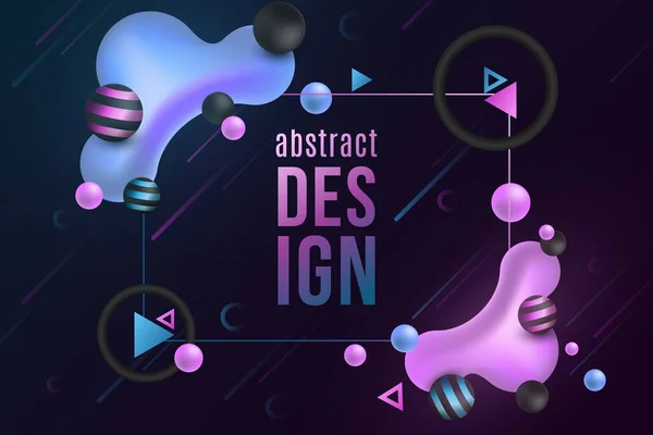 Banner de diseño futurista. Líquido luminiscente formas coloridas sobre un fondo oscuro. Concepto de formas de gradiente de fluido. Patrón de efecto meteorito. Elementos geométricos brillantes. Ilustración vectorial — Vector de stock