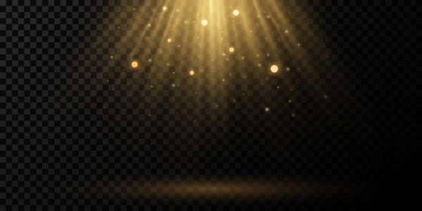 Effet Lumière Solaire Sur Fond Transparent Rayons Dorés Avec Poussière — Image vectorielle