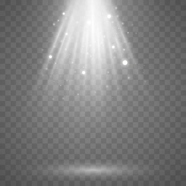 Lichtstrahlen Auf Einem Transparenten Hintergrund Strahlen Mit Fliegendem Staub Und — Stockvektor