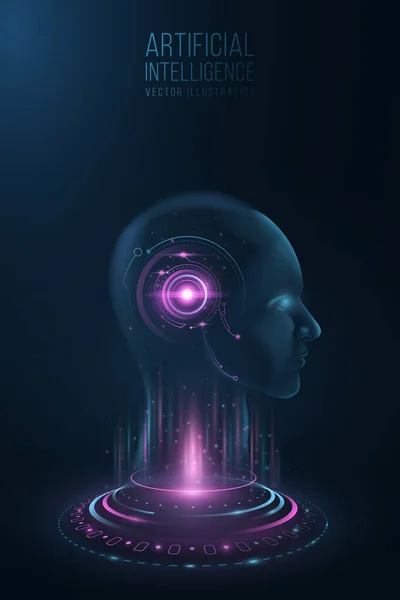 未来机器人全息图 技术发光科幻电影放映机 人工智能 高科技门户网站Hi Tech Portal 具有Hud接口的人脸模型 Ui设计 矢量说明 — 图库矢量图片