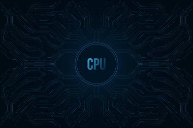 Büyük veri işlemcisi arka planı. Parlak mavi devre kartı deseni. - Evet. Bilim kurgu ve yüksek teknoloji tasarımı. Ekran paneline dokun. Vektör çizimi. EPS 10.