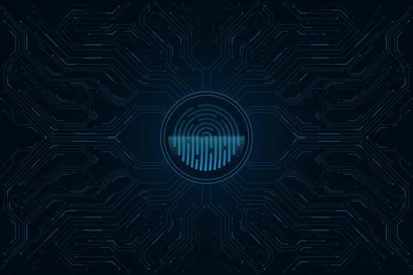 Sicurezza Futuristica Dei Dati Biometrici Delle Impronte Digitali Cpu Big — Vettoriale Stock