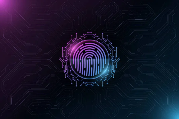 Futuristic Fingerprint Biometric Data Security Big Data Cpu Glowing Blue — Stock Vector