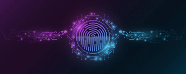 Impronte Digitali Futuristiche Sicurezza Biometrica Dei Dati Visualizzazione Cruscotto Cpu — Vettoriale Stock