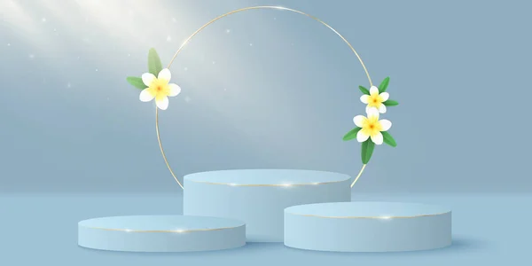 Elegante Scena Minimale Cerchio Oro Con Fiori Plumeria Visualizzare Tuo — Vettoriale Stock