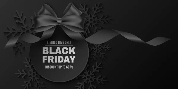 Black Bow Curly Ribbon Tag Black Friday Sale Vector Label — Image vectorielle
