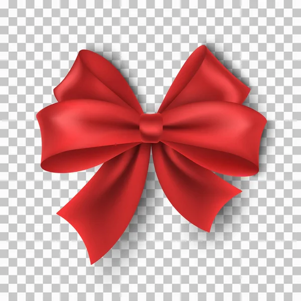 Vector Realistic Red Ribbon Bow Isolated Transparent Background Christmas New — Stock Vector