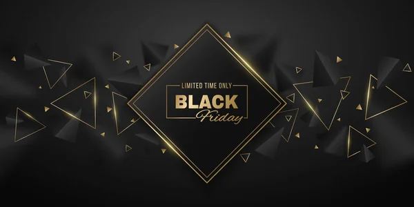 Bannière Abstraite Géométrique Triangles Noirs Dorés Pour Vente Black Friday — Image vectorielle