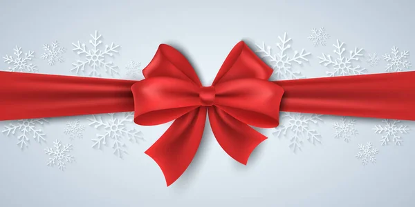 Fita Vermelha Natal Com Bowknot Fundo Flocos Neve Papel Luxo — Vetor de Stock