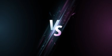 Futuristik ekrana karşı. Spor oyunları, maç, turnuva, e-spor müsabakaları, dövüş sanatları, dövüş savaşları için parlak ışınları olan arka planda VS harfleri. Oyun konsepti. Vektör illüstrasyonu